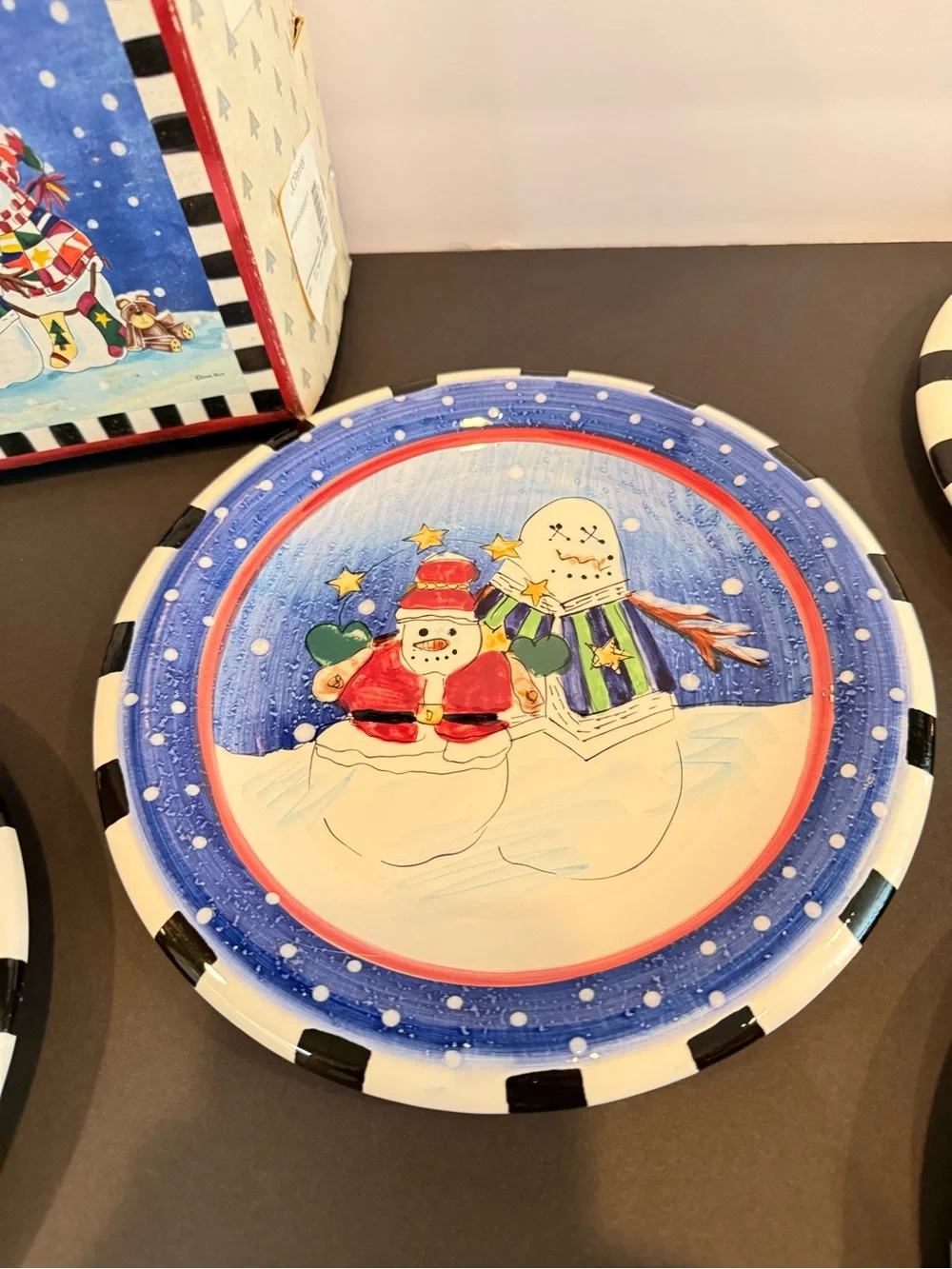 NIB Vintage JCPenney Winter Leslie Beck Snowman Dessert Salad Plates Set of 4